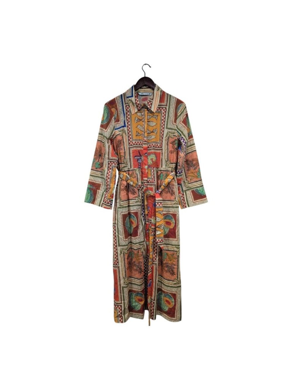 ZARA ZW Collection Belted Shirt Dress Women’s Sz XL Midi Belted Vibrant Colors